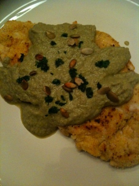 Cornmeal-Crusted Chicken with Pepian Sauce