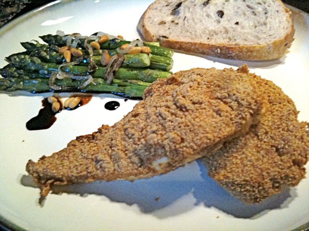 Maple Mustard Baked Chicken & Roasted Asparagus with Pine Nuts