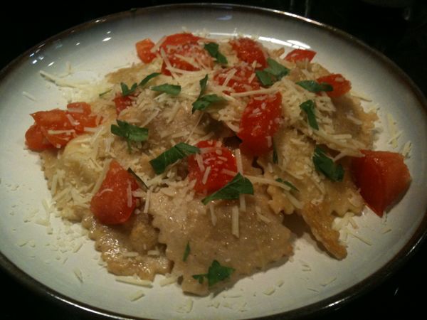 Garlic-Fried Ravioli and Tomato