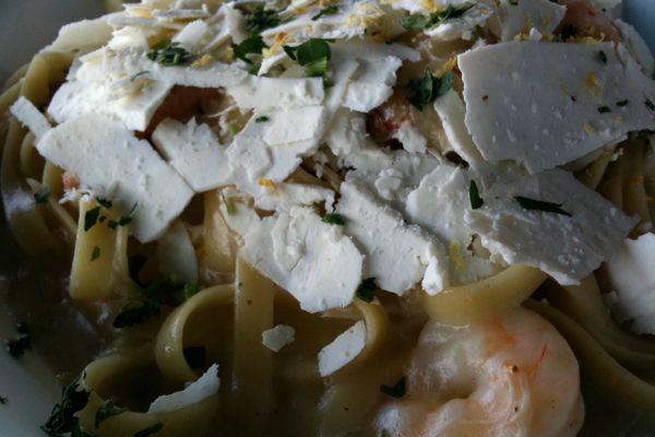 Fettuccine with Gulf Crab Shrimp & Lobster, Lbster Cream & Ricotta Salata